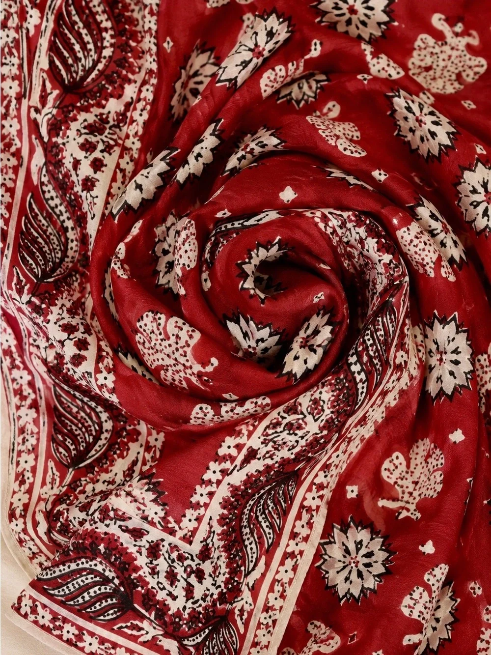 Vintage Handwoven Pure Silk Pocket Square Scarf Red Bandana Print Made in India